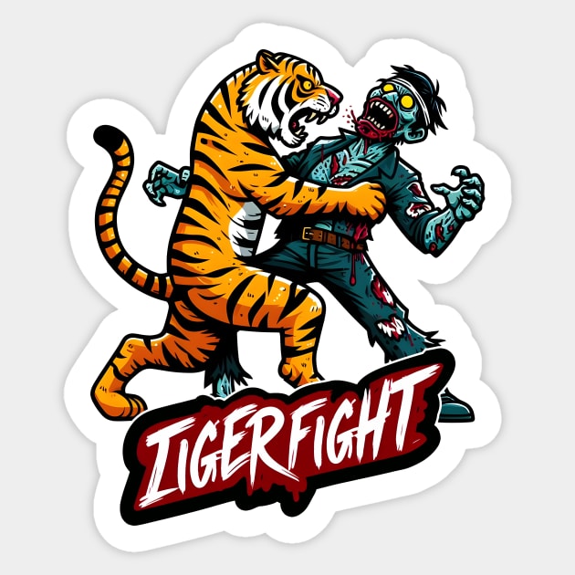 Tiger vs Zombie Fight Sticker by Rawlifegraphic